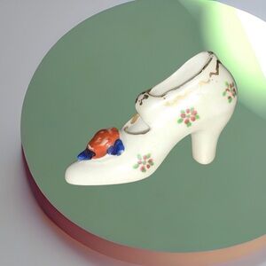 Vintage 1960 Japan White Floral Ceramic High-Heel Figurine